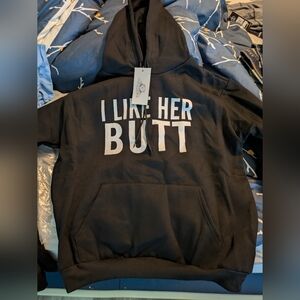 NWT! "I Like Her Butt" Hoodie. Size Large. Black.